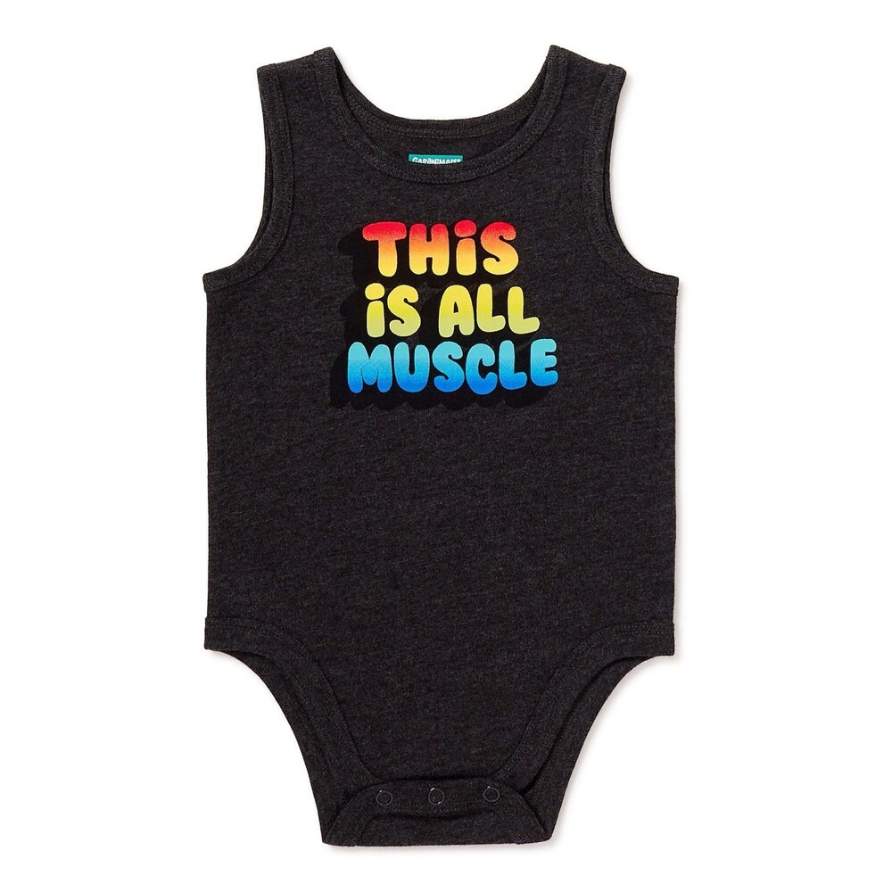 Garanimals Boys Tank One Piece Bodysuit Heather Grey "This Is All Muscle" 0-3M